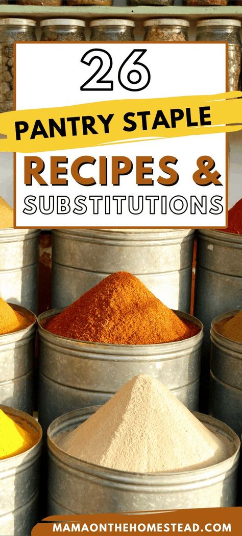 Do you know how to substitute ingredients in your kitchen? Check out these homemade pantry staple recipes to aid in your journey to a homemade household! #pantrystaples #pantrystaplerecipes #fromscratch #homemaking Diy Homemade Pantry Mixes, Homemade Staple Recipes, Pantry Staple Recipes, Homemade Kitchen Staples, Pantry Mix Recipes, Homemade Pantry Staples, Homemade Pantry Dry Mixes, Homemade Restock, Dry Mixes Make Your Own