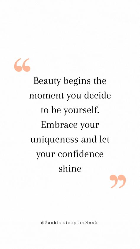 This empowering message reminds us that true beauty is found in authenticity. Embrace who you are, celebrate your individuality, and unleash the power of your inner confidence to illuminate every moment of your journey. Embrace Your Beauty Quotes, Embrace Who You Are Quotes, Embrace Who You Are, Be Yourself Quotes Unique, Inner Beauty Quotes, Posts Ideas, Inner Confidence, Little Things Quotes, Self Confidence Tips