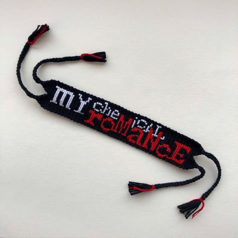 Mcr Bracelet Pattern, My Chemical Romance Crochet, Emo Friendship Bracelets, Mcr Crochet, Kandi Cuff Patterns, Cool Friendship Bracelets, Kandi Cuff, Kandi Bracelets, Beaded Cross Stitch