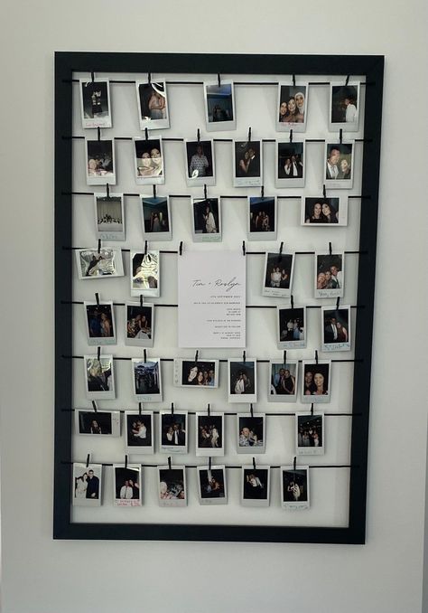 Photo Guest Book Frame (Polaroid) 900 x 600 Frame With Polaroid Pictures, Instax Mini Ideas Display Photo Walls Bedrooms, Polaroid Wall Living Room, Gallery Wall Polaroid, Poloroid Frame Ideas, Guest Polaroid Wall, Polaroid Wall Party, Displaying Polaroid Pictures, Polaroid Pictures Frame