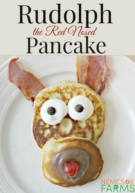 Rudolph the Red Nosed Pancakes Holiday Recipes Reindeer Pancakes, Holiday Pancakes, Easy Christmas Breakfast, Christmas Pancakes, Peppermint Fudge, Thanksgiving Breakfast, Christmas Morning Breakfast, Brunch Buffet, Holiday Breakfast