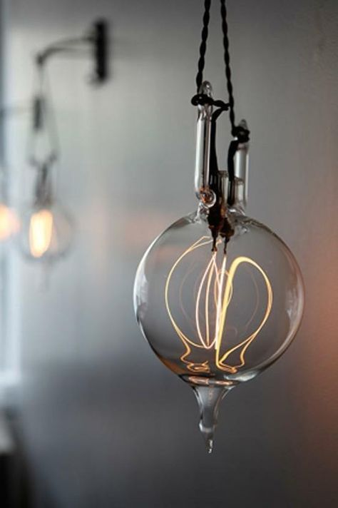 single filament hanging half orb lightbulb on Remodelista via Gardenista Lite Brite, Bedroom Minimalist, Deco Luminaire, Earthship, Light Sculpture, Incandescent Lighting, Design Industrial, Light Design, The Ceiling