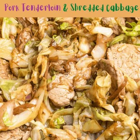 Pork Tenderloin with Green and Red Cabbage Pork Tenderloin With Cabbage, Pork And Cabbage Recipes Crockpot, Cabbage And Pork Recipes, Pork Tenderloin And Cabbage, Easy Pork Recipe, Cabbage Skillet, Pork Cabbage, Dinner Pork, Pork Meals