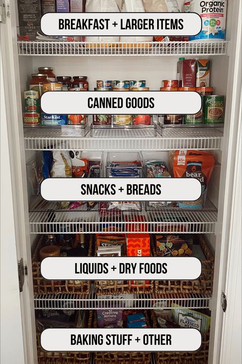 Here's How to Organize a Pantry With Wire Shelves (Free Worksheet) Organisation, Pantry With Wire Shelves, Organize A Pantry, Small Pantry Organization, Food Pantry Organizing, Renovation Kitchen, Pantry Organisation, Pantry Remodel, Wire Shelves