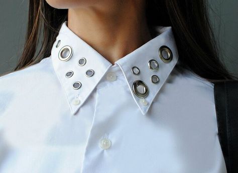 Couture, Trash To Couture, Embellished Collar, Classic White Shirt, Eyelet Top, Ny Fashion, Embellished Top, Classic White, New York Fashion Week