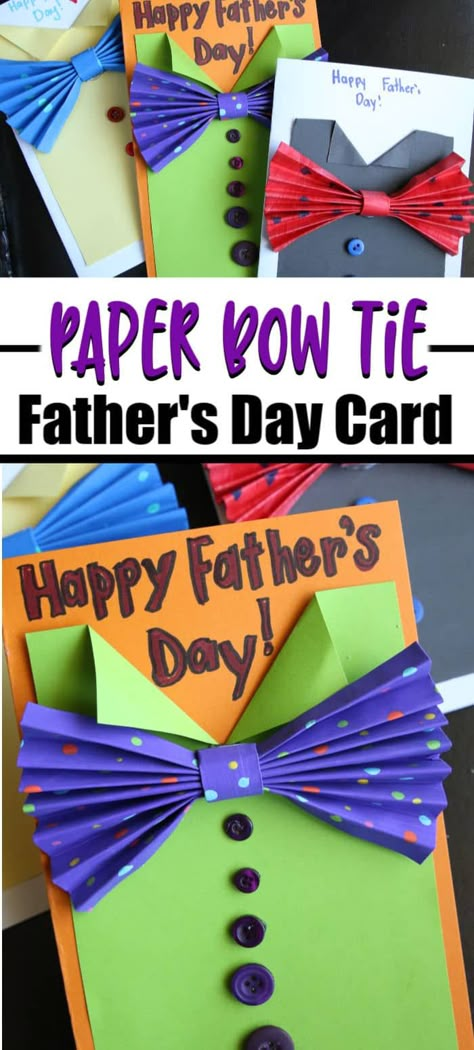 These bow tie cards were so fun and easy to make! We even painted our own paper with custom colours and patterns for the tie! We'll show you how! #HappyHooligans #KidsCrafts #CraftsForKids #DaycareCrafts #KidsArt #ArtForKids #PreschoolCrafts #CraftsForTweens #CraftsForTeens #bowtie #FathersDay #PaperCrafts #HomemadCards Paper Bowtie Diy, Fathersday Card Idea, Crafts For The Home, Giraffe Crafts, Snail Craft, Fathers Day Art, Tie Crafts, Paper Bow, Daycare Crafts