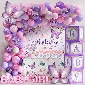 Butterfly Baby Shower Cake, Backdrop Butterfly, Butterfly Baby Shower Decorations, Garden Baby Shower Theme, Butterfly Baby Shower Theme, Butterfly Cake Topper, Butterfly Birthday Party, Butterfly Cake, Purple Balloons