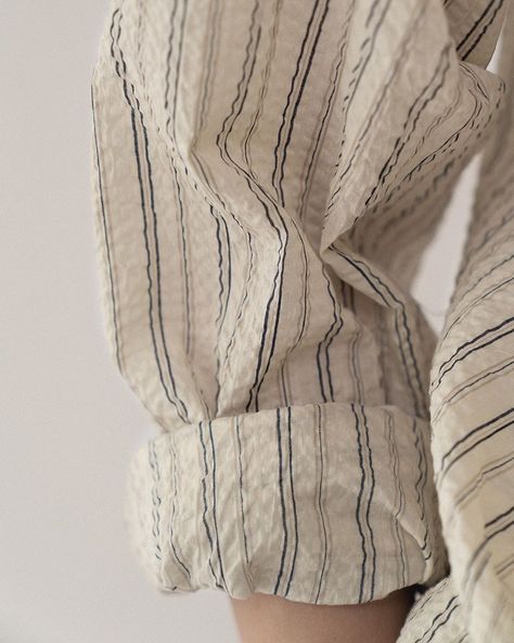 NOTHING WRITTEN’s Instagram photo: “*Seersucker shirts in stripe wave (Released on 1pm 18th May)” Seersucker Aesthetic, Nothing Written, Seersucker Shirt, Year 3, Resort Collection, Textile Design, Wrap Dress, Shirt Blouses, Stripes