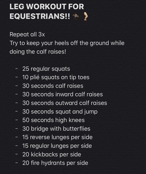 Equestrian Leg Workout, Yoga For Horseback Riders, Workouts For Equestrians Gym, Workouts For Horseback Riders, Equestrian Fitness Workouts, Equestrian Gym Workout, Equestrian Exercises Workouts, Equestrian Workout Plan, Horseback Riding Exercises