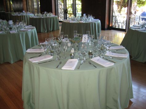 Celadon guest tables. Celadon Wedding, Green Table Cloth, Sage Green Table, Minted Wedding, Wedding Table Ideas, Wedding Mint, Wedding Coral, Green Wedding Inspiration, Graduation Tables