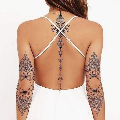 Spine Tattoos For Women, Back Tattoo Women, Spine Tattoos, Elegant Tattoos, Henna Tattoo Designs, Flower Tattoo Designs, Mom Tattoos, Back Tattoos, Dope Tattoos