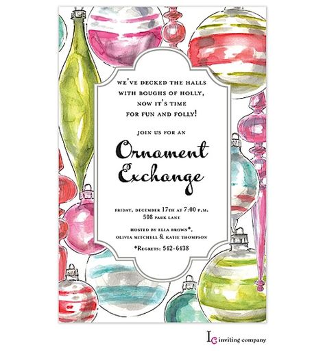 Ornament Exchange Christmas Party Invitations Ornament Exchange Party, Christmas Gift Exchange, Christmas Party Themes, Christmas Entertaining, Ornament Exchange, Holiday Invitations, Christmas Party Games, Christmas Invitations, Christmas Tea