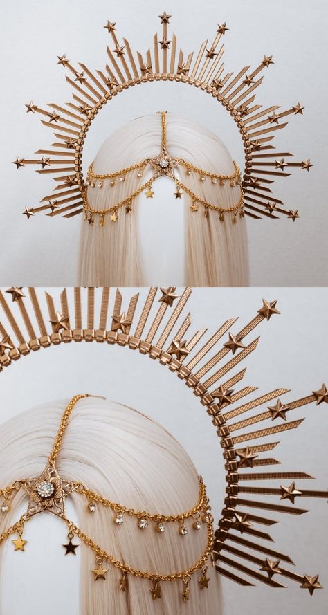 Crown On Head Drawing Reference, Headdress Ideas Diy, Head Crowns Headpieces, Diy Headpiece Costume, Ocean Headpiece, Head Dress Ideas, Head Dress Headpieces, Queen Makeup Looks, Cool Crowns