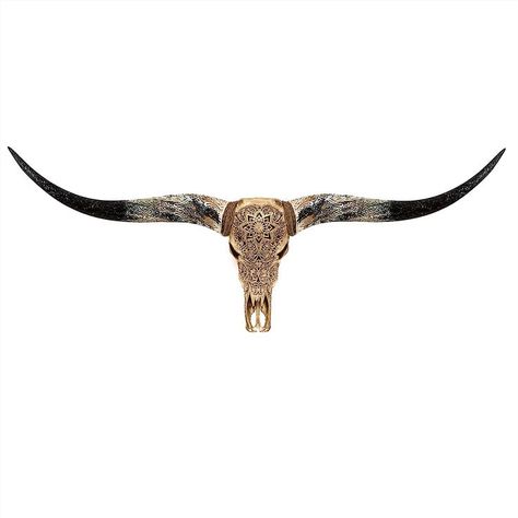 Skull Bliss - Longhorn Skull - Real Mounted Steer/Bull Skull Wall Art/Genuine Longhorn Skull Wall Decor/Animal Skull Decor with a Handmade Design (Hand-Carved Horns) Longhorn Wall Decor, Cow Head Decor, Animal Skull Decor, Cow Skull Decor, Animal Head Wall Decor, Native American Home, Golden Mandala, Skull Wall Decor, Intricate Mandala