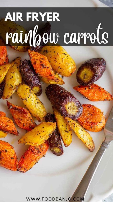 air fryer rainbow carrots Carrots In The Air Fryer, Rainbow Carrot Recipes, Cook Carrots, Roasted Rainbow Carrots, Roasted Carrots Recipe, Rainbow Carrots, Cooked Carrots, Air Fryer Healthy, Dried Herbs