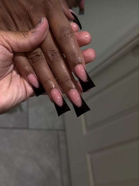 Duck Nails Black French, Duck Tip Nails Long, Long Square Black French Tip Nails, Duck Tips Acrylic Nails, Acrylic Nails Ideas Black Women, Short Black French Tip Duck Nails, Long Duck Nails French Tip, Black French Tip Nails Duck, Duck Nails Acrylic French Tip