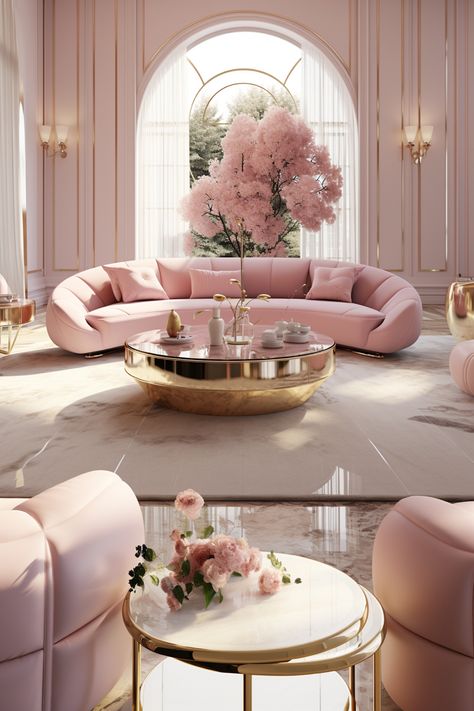 Barbiecore Pink Livingroom Design Ideas Girly Living Room, Pink Living Room Decor, Cozy Baby Room, Easy Decor, Gold Living Room, Casas The Sims 4, Pink Living Room, Salon Interior Design, Pink Room