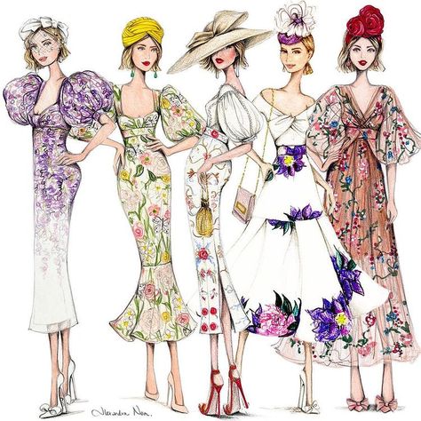 Alexandra Nea (@alexandra_nea) • Instagram photos and videos Alexandra Nea, Floral Dress Fashion, Vintage 1930s Dress, Spring Racing Carnival, Spring Carnival, Fashion Illustrations Techniques, Fashion Design Sketch, Spring Racing, Sketches Dresses