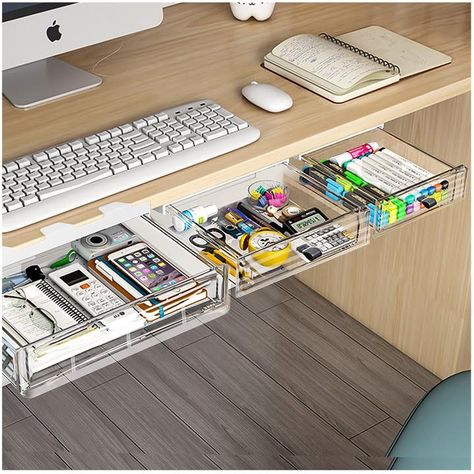 PRICES MAY VARY. 👍【Functional under desk organizer】: The drawer pencil tray is very convenient for under table, you can paste them anywhere to hold kinds of items. Suitable for the storage of kitchen, living rooms, study rooms, dressing rooms, tableware, stationery, electrical appliances, cosmetics, etc 👍【Different size】: This desk pencil drawer organizer comes in 3 different sizes, the small one is 32.2 x 22.5 x 7.5 cm/ 12.68 x 8.86 x 2.95 inch, the Medium one is 34.5 x 16.8 x 7.5 cm/ 13.58 x School Office Desk Organization, Small Office Space Organization, Small Desk Storage Ideas, Small Space Office Organization, Under Desk Drawers, Desk Top Organizer Ideas, Small Home Office Organization Ideas, Office Storage Ideas For Small Spaces, Small At Home Office