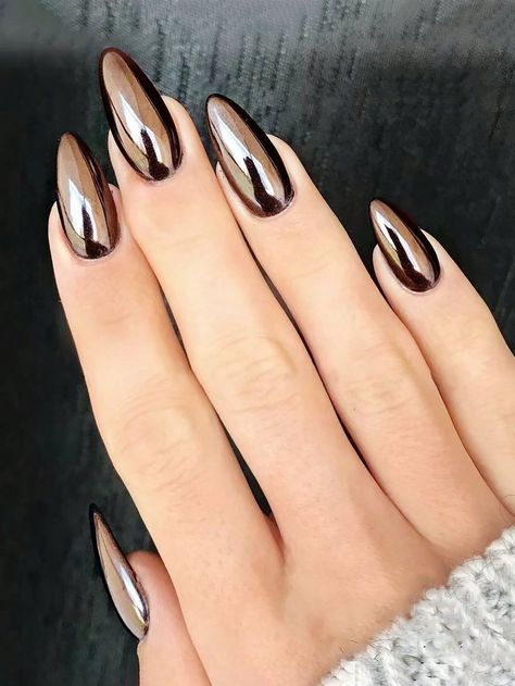 Brown Chrome, Chrome Nails Designs, Smink Inspiration, Shiny Nails, Nails Polish, Metallic Nails, Hot Nails, Holographic Nails, Orange Nails