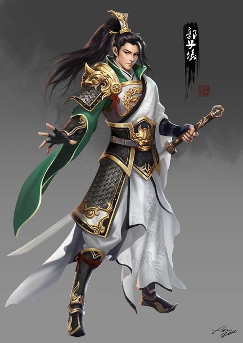 Original art: 郭子仪 [Guo Ziyi] // Illus: PON WONG Costumes Male, Light Armor, Chinese Armor, Chinese Warrior, Black Spiderman, Fantasy Armor, Armor Concept, Fantasy Warrior, Super Hero Costumes