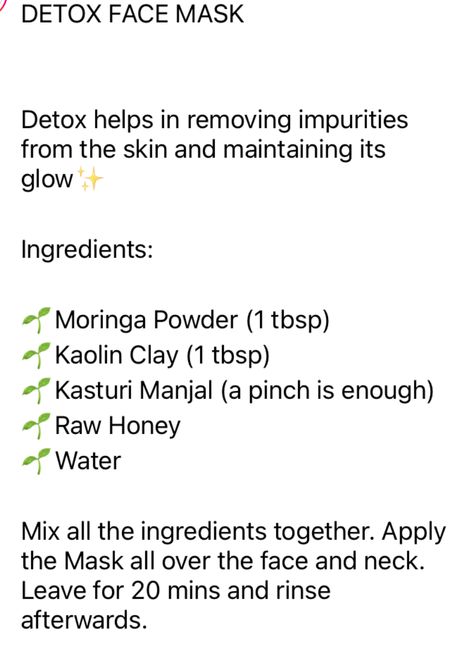 Moringa Powder Face Mask, Powder Face Mask, Powder Face, Moringa Powder, Honey Water, Skin Care Routine Order, Water Mixes, Kaolin Clay, Raw Honey