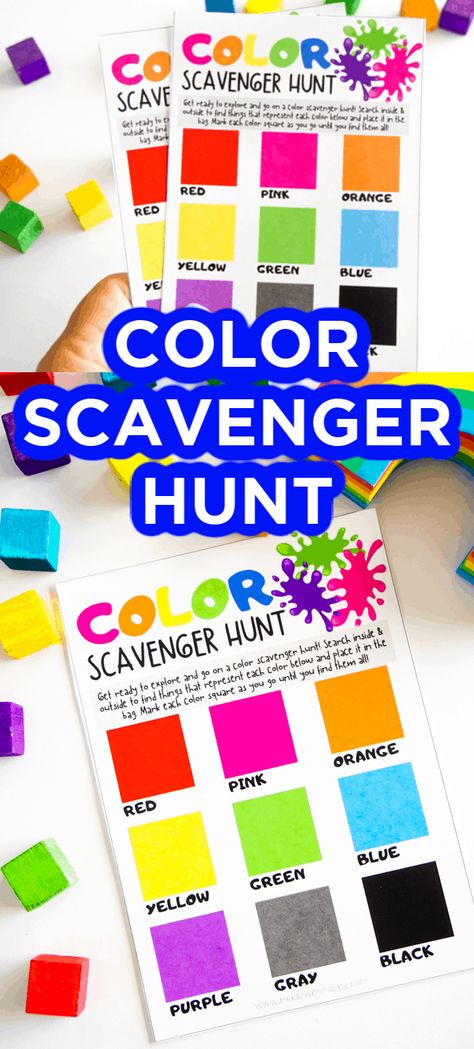 Rainbow Party Games, Color Scavenger Hunt, Rainbow Games, Emotions Preschool, Cocomelon Birthday, Toddler Class, February Crafts, Scavenger Hunt For Kids, Art Birthday Party