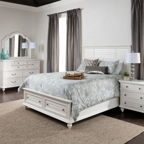 Sea Island Storage Bedroom Collection | Jerome's Furniture White Bedroom Set, Bed Dresser, Queen Panel Beds, White Bed, White Bedroom Furniture, Dresser Sets, Black Bedroom, Dresser Mirror, Bedroom Dresser