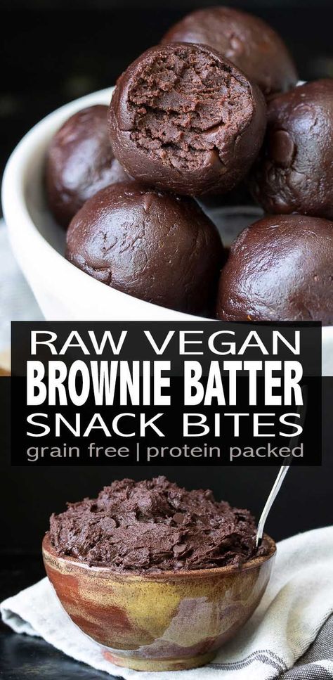 Raw vegan Brownie Batter Snack Bites Raw Vegan Protein, Raw Vegan Brownies, Deserturi Raw Vegan, Raw Brownies, Cheesecake Vegan, Raw Vegan Desserts, After School Snack, Low Carb Snack, Snack Bites