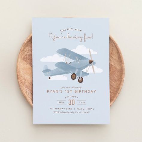 Vintage Airplane Baby Shower, Time Flies Birthday, Airplane Baby Shower, Travel Airplane, Airplane Birthday Party, Gender Reveal Party Invitations, Birthday Party Invitation Templates, Boy Birthday Invitations, Vintage Invitations