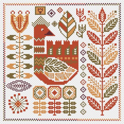 Scandinavian Cross Stitch Pattern Nordic Stitching Primitive - Inspire Uplift Nordic Cross Stitch, Cross Stitch Patterns Free Disney, Scandinavian Cross Stitch Patterns, Russian Cross Stitch, Unique Cross Stitch, Embroidery Leaf, Cross Stitch Geometric, Tiny Cross Stitch, Easy Cross Stitch Patterns