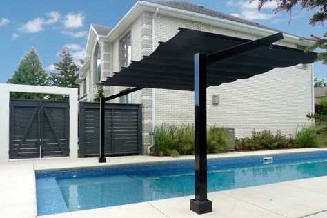 Freestanding Retractable Canopy, Waterloo - ShadeFX Retractable Pool Shade, Swimming Pool Shade Ideas, Pool Canopy Ideas, Pool Shade Structure, Shade For Pool, Pool Shade Ideas, Pool Sun Shade, Pool Ledge, Pool Canopy