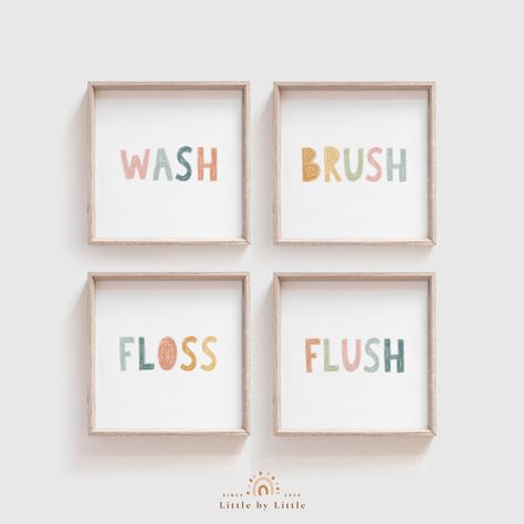 SET of 4 Kids Bathroom Print, Wash Brush Floss Flush Sign, Printable Bathroom Rules, Kids Bathroom Decor, Children's Washroom Wall Art, Printable Wall Art, Bathroom Nursery Poster, Pastel Earthy Color, Toddler Bathroom Decor, Instant Download ☀ DIGITAL FILES ONLY ☀ NO PRINTED MATERIALS OR FRAME ARE INCLUDED! ☀ INCLUDED FILES ☀ You will receive 4 Zip Folder with High Res Digital Files (JPG) in the following sizes: ⋒ 2:3 RATIO FILE TO PRINT: 4x6 | 6x9 | 8x12 | 10x15 | 12x18 | 16x24 | 20x30 | 24x36 inches 10x15 | 30x45 | 40x60 | 50x75 | 60x90 cm ⋒ 3:4 RATIO FILE TO PRINT: 6x8 | 9x12 | 12x16 | 18x24 | 24x32 inches 15x20 | 30x40 | 45x60 | 60x80 cm ⋒ 4:5 RATIO FILE TO PRINT: 4x5 | 8x10 | 16x20 | 24x30 inches 8x10 | 12x15 | 40x50 | 60x75 cm ⋒ Square RATIO FILE TO PRINT: 5x5 | 8x8 | 10x10 | 20x20 Toddler Bathroom Organization, Kids Shower Ideas Bathroom, Sibling Bathroom Ideas Brother Sister, Childrens Bathroom Ideas, Boy Girl Shared Bathroom Ideas, Kids Small Bathroom Ideas, Brother And Sister Shared Bathroom, Girls Bathroom Ideas Sisters, Kids Bathroom Paint Colors