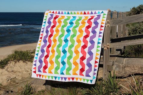 Rainbow Ribbons Quilt Accuquilt Projects Ideas, Accuquilt Patterns, Unicorn Quilt, Rainbow Ribbons, Rainbow Quilts, Rag Quilt Patterns, Twisted Ribbons, Stained Glass Quilt, Ribbon Quilt