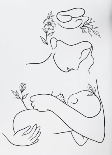 Motherhood Drawing, Breastfeeding Tattoo, Motherhood Tattoos, Breastfeeding Art, Baby Tattoo Designs, Mom Tattoo Designs, Hand Embroidery Patterns Free, Mommy Tattoos, Mother Tattoos