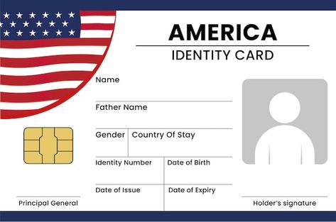 Vector america card design | Premium Vector #Freepik #vector #name-tag #card-mockup #card-template #card I’d Card Pic, I D Card, I D Card Design, Jenny Boo Id Card, Id Cards Design, Victoria James Id Card, Id Card Template Free Printable, Fedex Id Card, Fake Identity Card Template