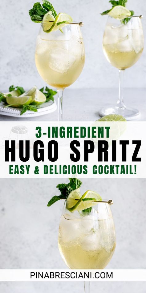 Hugo Drink, Hugo Cocktail, Hugo Spritz, Elderflower Syrup, Prosecco Drinks, Spritz Recipe, Prosecco Cocktails, Cocktail Drinks Recipes, Alcohol Drink Recipes