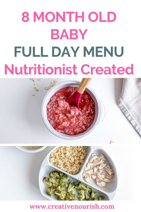 Easy, healthy recipes for 8 month old baby. Meals that can be baby-led weaned, mashed or pureed, based on your baby's preference. #8monthodlbaby #babymealplan #weaningjourney #blw #puree Recipes For 8 Month Old, Balanced Nutritionist, Blw Breakfast Ideas, 8 Month Old Baby Food, Easy Schedule, Baby Meal Plan, Baby Food 8 Months, Baby Led Weaning Breakfast, Baby Lunch