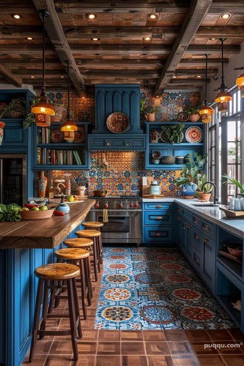 A Guide to Designing Your Dream Spanish-Style Kitchen - Puqqu Spanish Style Kitchen Ideas, Spanish Inspired Kitchen, Mexican Style Kitchens, Spanish Style Kitchen, Mexican Kitchens, Pretty Knives, Mexican Home Decor, Mexican Home, Tile Kitchen