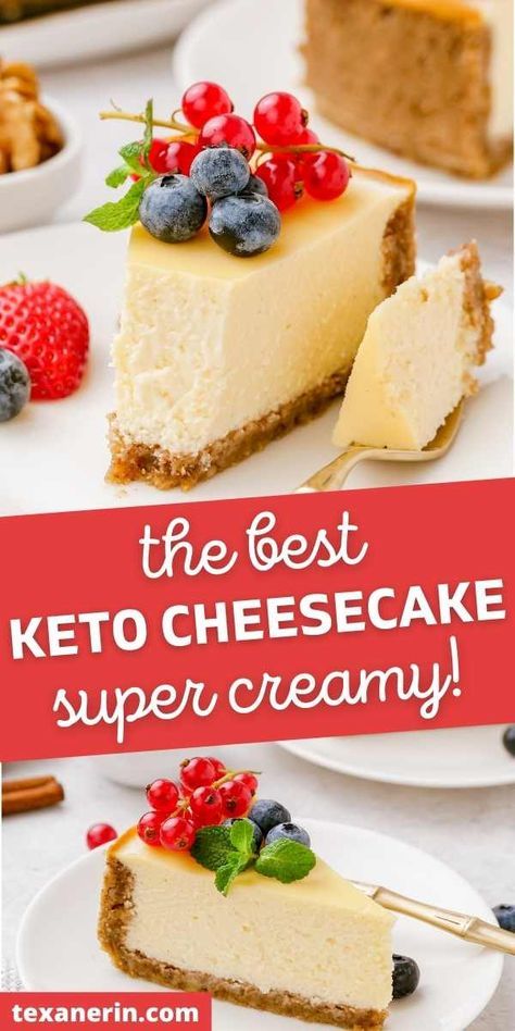 Keto Cheesecake - Texanerin Baking Best Keto Cheesecake, Cheesecake Baked, Sugar Free Cheesecake, Low Carb Cheesecake, Keto Cheese, Low Carb Low Sugar, Low Carb Dessert, Keto Cake, Keto Cheesecake