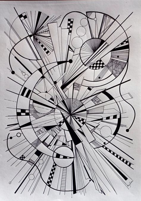 Black pens on A3 cartridge paper. No digital applications. Abstract. Linear. Design. Sold. Geometric Shape Composition, Zen Drawings, Abstract Art Drawing, Shape Composition, Shapes Composition, Black Pens, Zentangle Ideas, Line Doodles, Zentangle Artwork