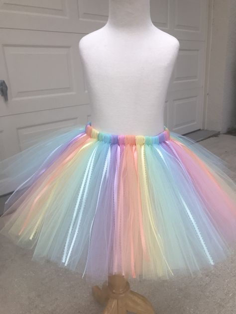 Tutu With Ribbon, Pastel Rainbow Party, Unicorn Skirt, Easter Tutu, Birthday Skirt, Unicorn Halloween Costume, Tutu Tutorial, Costume Tutu, Diy Tutu