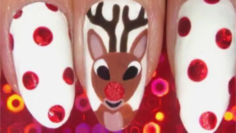 Diy Nails Stickers, Rudolph Red Nose, Nail Time, Holiday Nail, Nails Winter, Holiday Nail Art, Winter Nail Art, Nail Sticker, Christmas Nail Designs