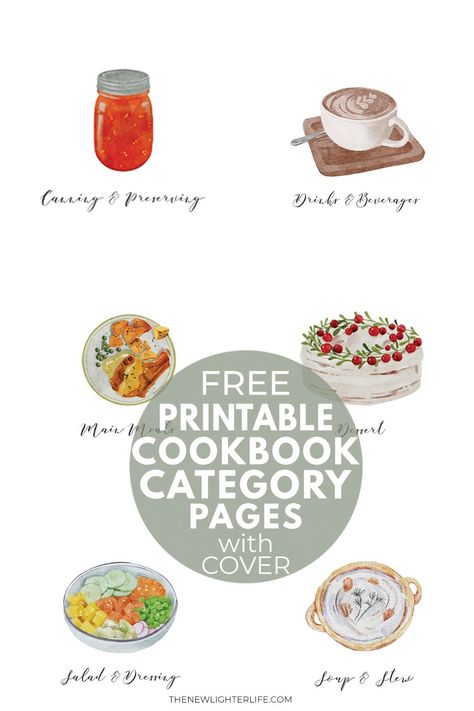 Cookbook Categories List, Recipe Dividers Free Printable, Diy Cookbook Ideas Free Printable, Cookbook Cover Design Free Printable, Cookbook Categories, Diy Recipe Book Ideas, Recipe Binder Printables Free, Cookbook Diy, Cookbook Cover Design