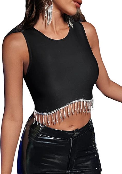 #amazonfinds #festival #concert #countrychic #ad Black Leather Crop Top, Fringe Crop Top, Leather Crop Top, Rhinestone Fringe, Black Crop Top Tank, Preppy Casual, Crop Tank Top, Festival Looks, Sleeveless Crop Top