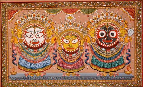 Pattachitra Paintings, Bengali Art, Lord Jagannath, Pichwai Paintings, Sri Krishna, Indian Painting, Madhubani Art, The Trinity, Indian Folk Art