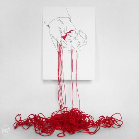 Embroidered Artworks by Clea Lala – Fubiz Media فن النسيج, معرض فني, Art Fil, Ap Studio Art, Embroidered Art, Red String, Thread Art, Arte Inspo, A Level Art