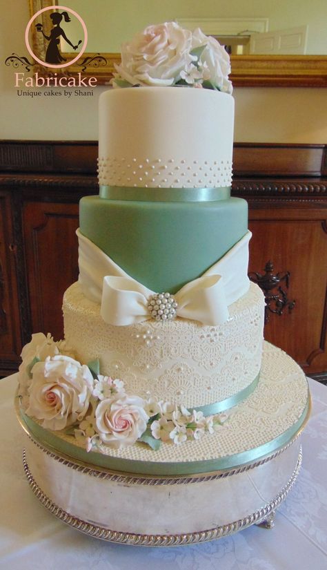 Sage Green Wedding Cake  on Cake Central. So pretty! Sage Green Wedding Cake, Sage Cake, Mint Green Wedding Cake, Blush Wedding Cakes, Wedding Cake Pearls, Green Wedding Cake, Silver Wedding Cake, Wedding Mint Green, Wedding Cake Pictures