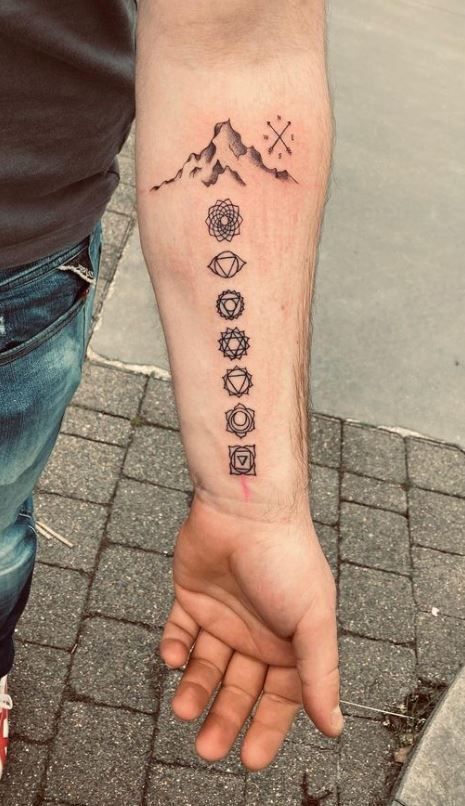 << Check out more Chakra Tattoos, Ideas and Meanings #tattoomenow #tattooideas #tattoodesigns #tattoos #chakra #chakratattoos #men #spiritual #meaningful Spiritualism Tattoos, Siva Tattoos For Men, Chakra Tattoos Men, Tatoos Men With Meaning, Seven Chakras Tattoo Men, Spiritual Band Tattoo, Kundalini Chakra Tattoo, Small Tattoo Ideas For Men Forearm Meaningful, Spiritual Tattoo For Men