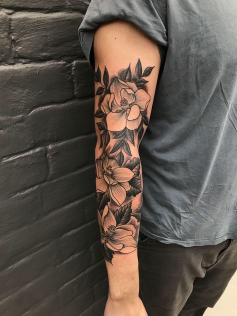 Men’s Flower Tattoo Design, Flower Tattoo Ideas Men, Forearm Tattoo Men Sleeve Flowers, Flower Forearm Tattoo Men, Flower Half Sleeve Tattoo Men, Men’s Floral Sleeve Tattoo, Floral Men Tattoo, Floral Sleeve Tattoo Men, Floral Tattoo Sleeve Men